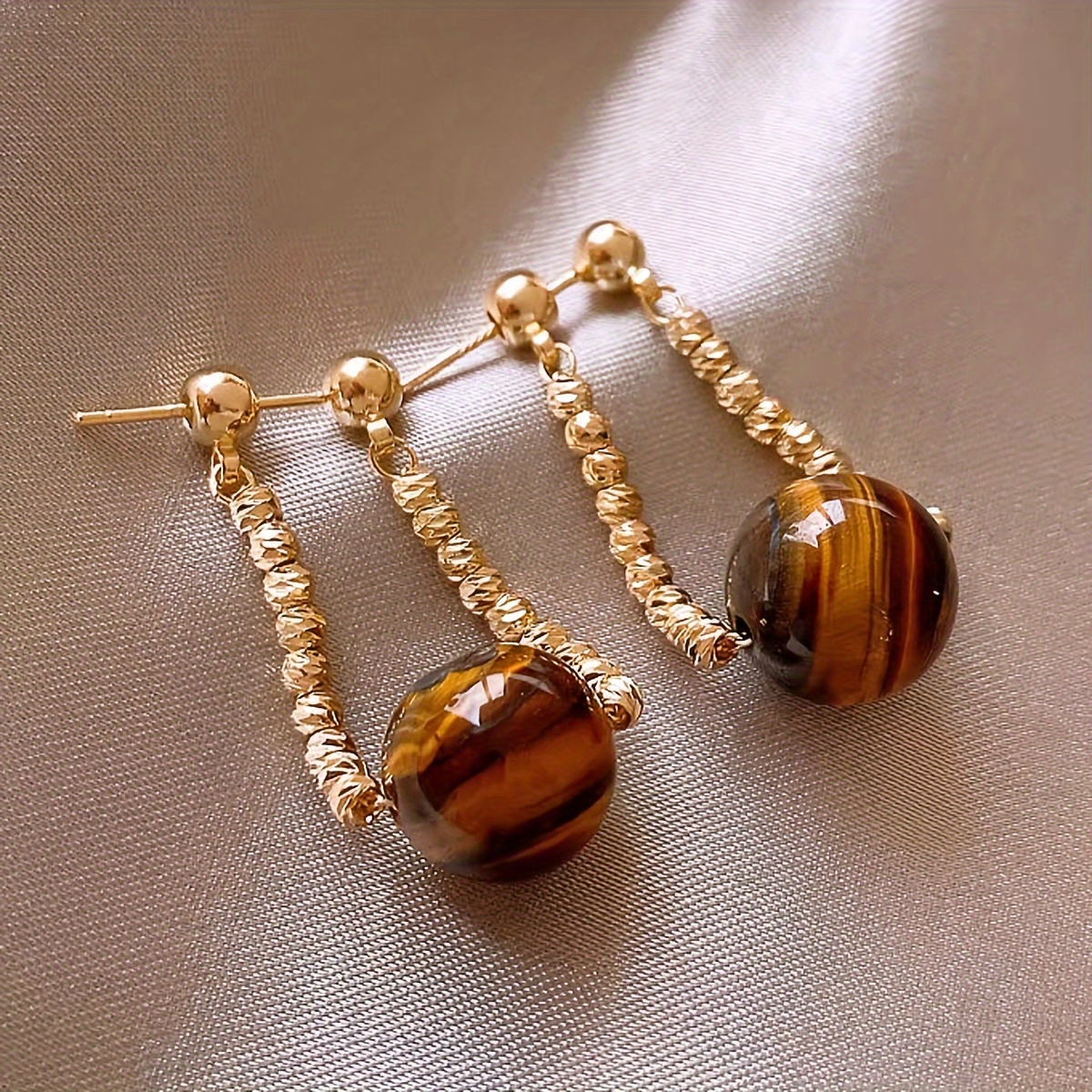 Women's Vintage Minimalist Tiger's Eye Stone Earrings